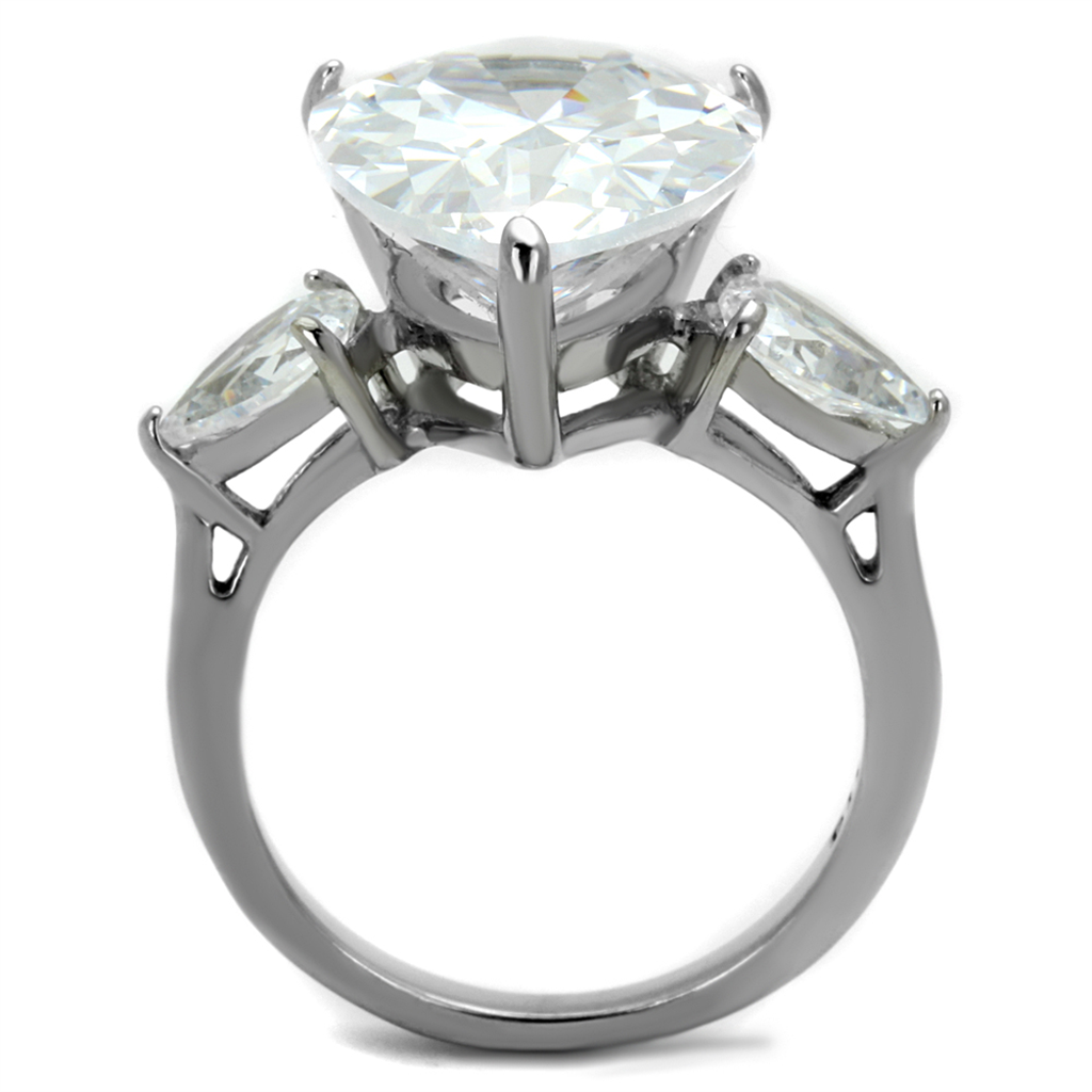 TK2256 - High polished (no plating) Stainless Steel Ring with AAA Grade CZ  in Clear