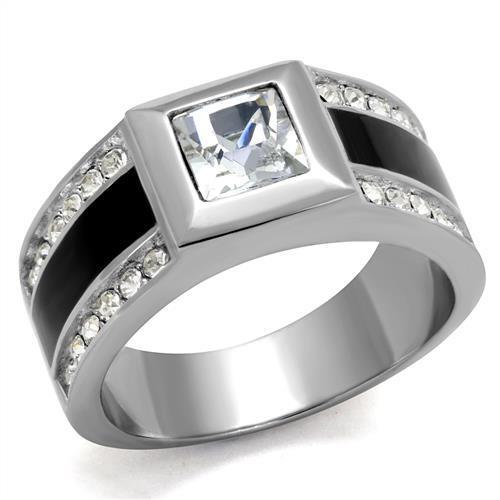 TK2308 - High polished (no plating) Stainless Steel Ring with Top Grade Crystal  in Clear