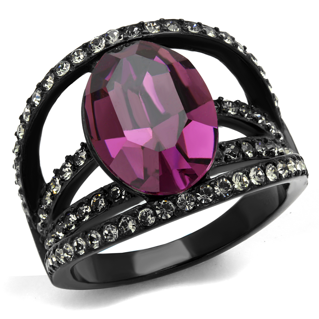 TK2348 - IP Black(Ion Plating) Stainless Steel Ring with Top Grade Crystal  in Amethyst