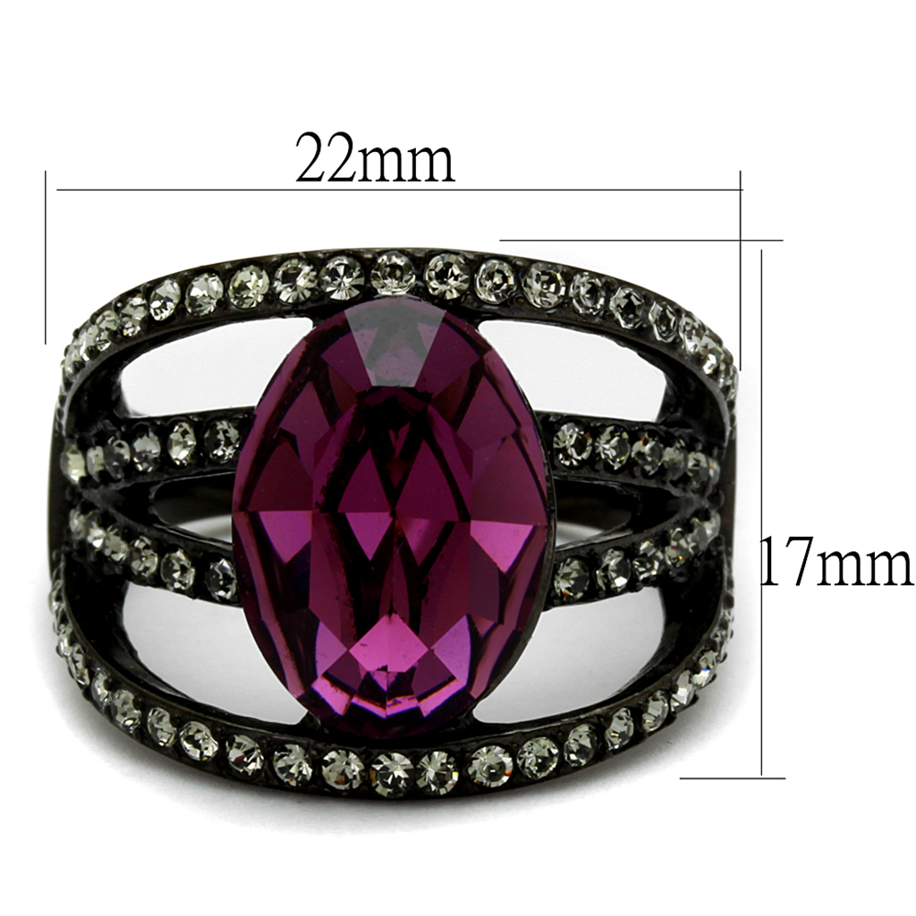 TK2348 - IP Black(Ion Plating) Stainless Steel Ring with Top Grade Crystal  in Amethyst