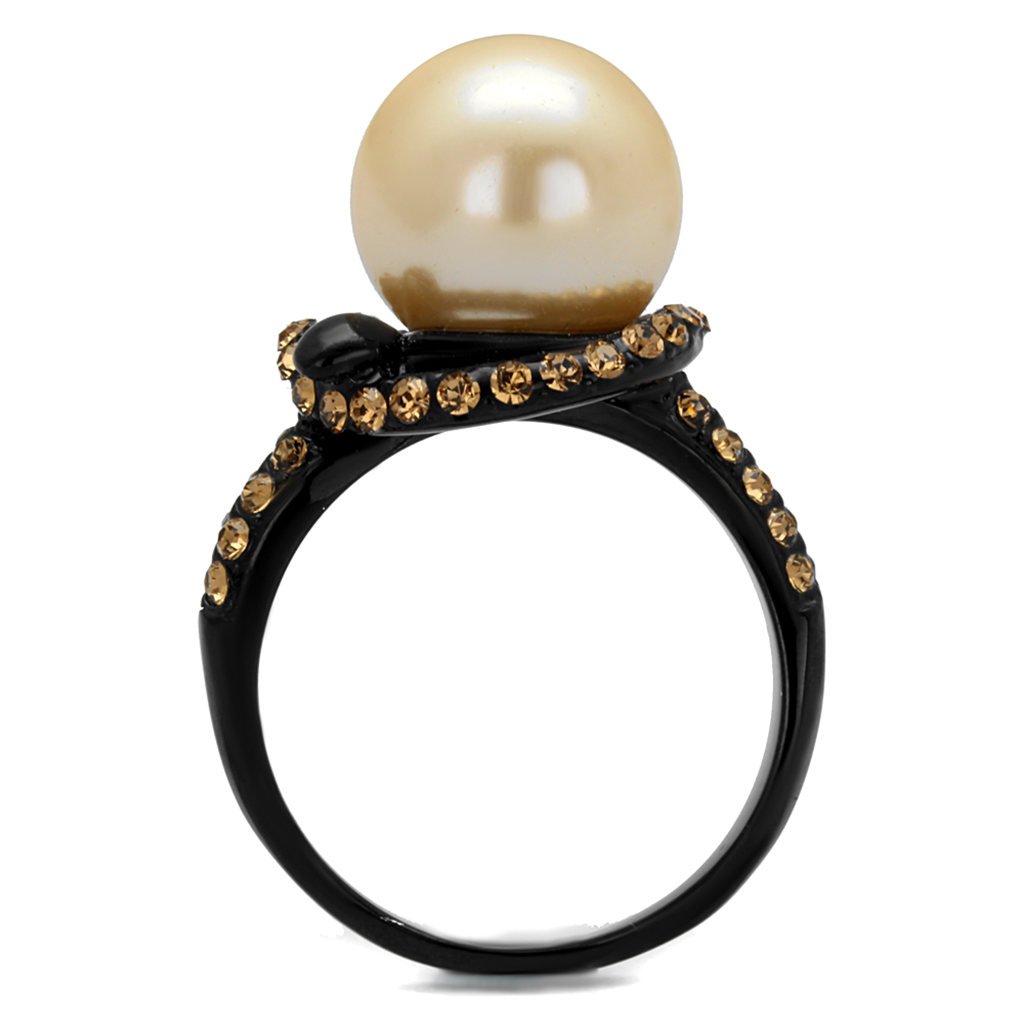 TK2349 - IP Black(Ion Plating) Stainless Steel Ring with Synthetic Pearl in Topaz