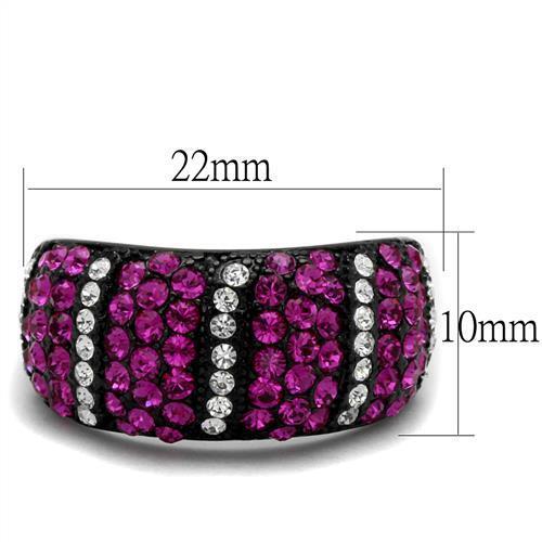 TK2356 - IP Black(Ion Plating) Stainless Steel Ring with Top Grade Crystal  in Fuchsia