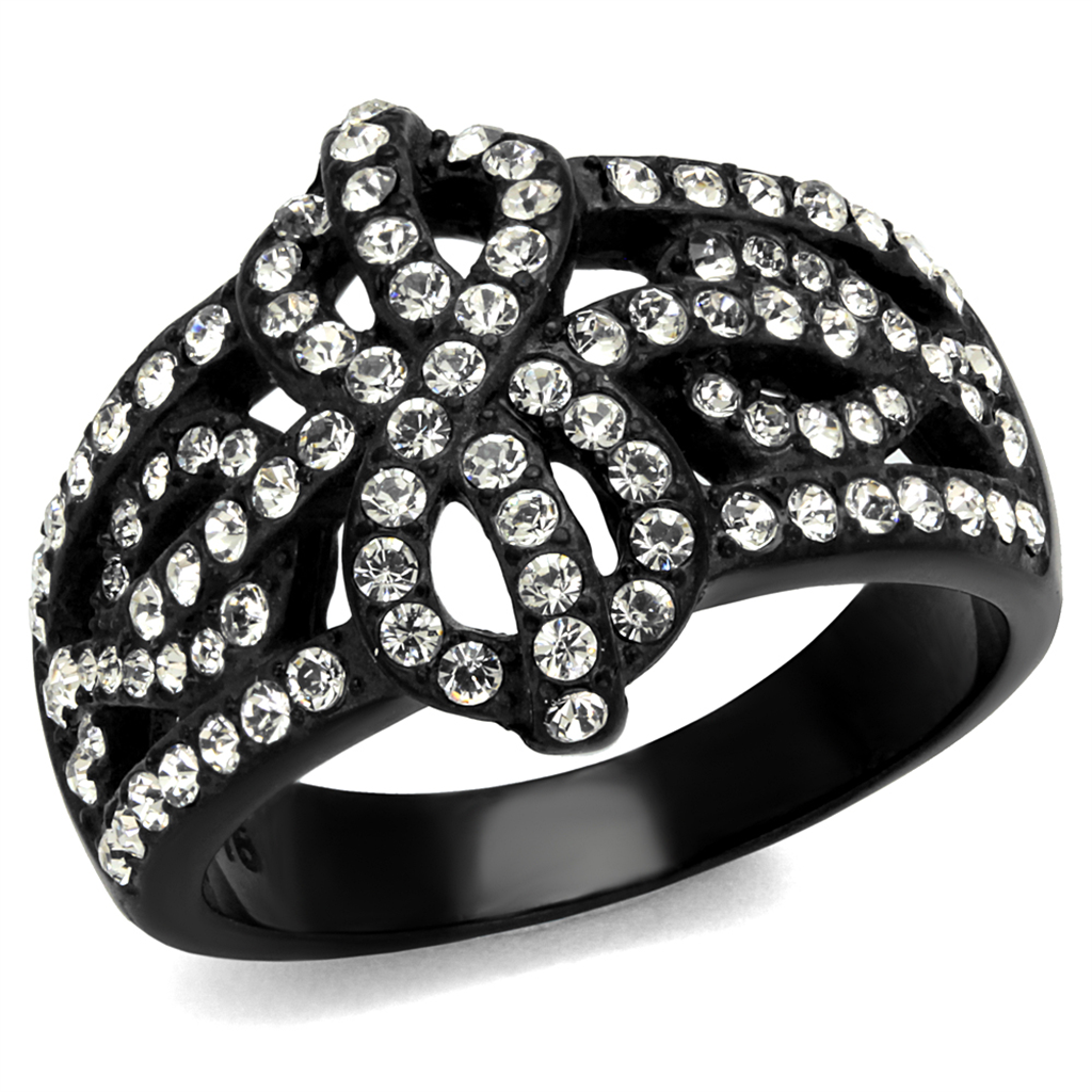 TK2363 - IP Black(Ion Plating) Stainless Steel Ring with Top Grade Crystal  in Clear