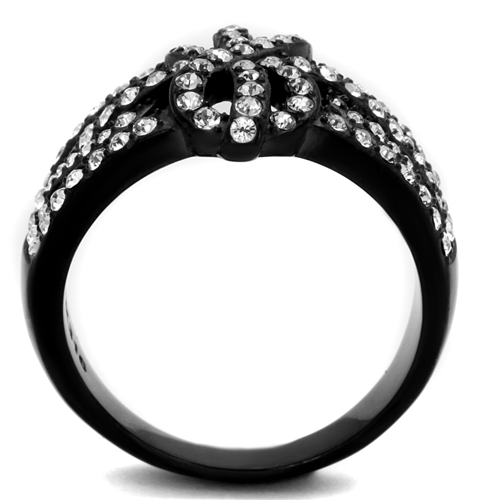 TK2363 - IP Black(Ion Plating) Stainless Steel Ring with Top Grade Crystal  in Clear