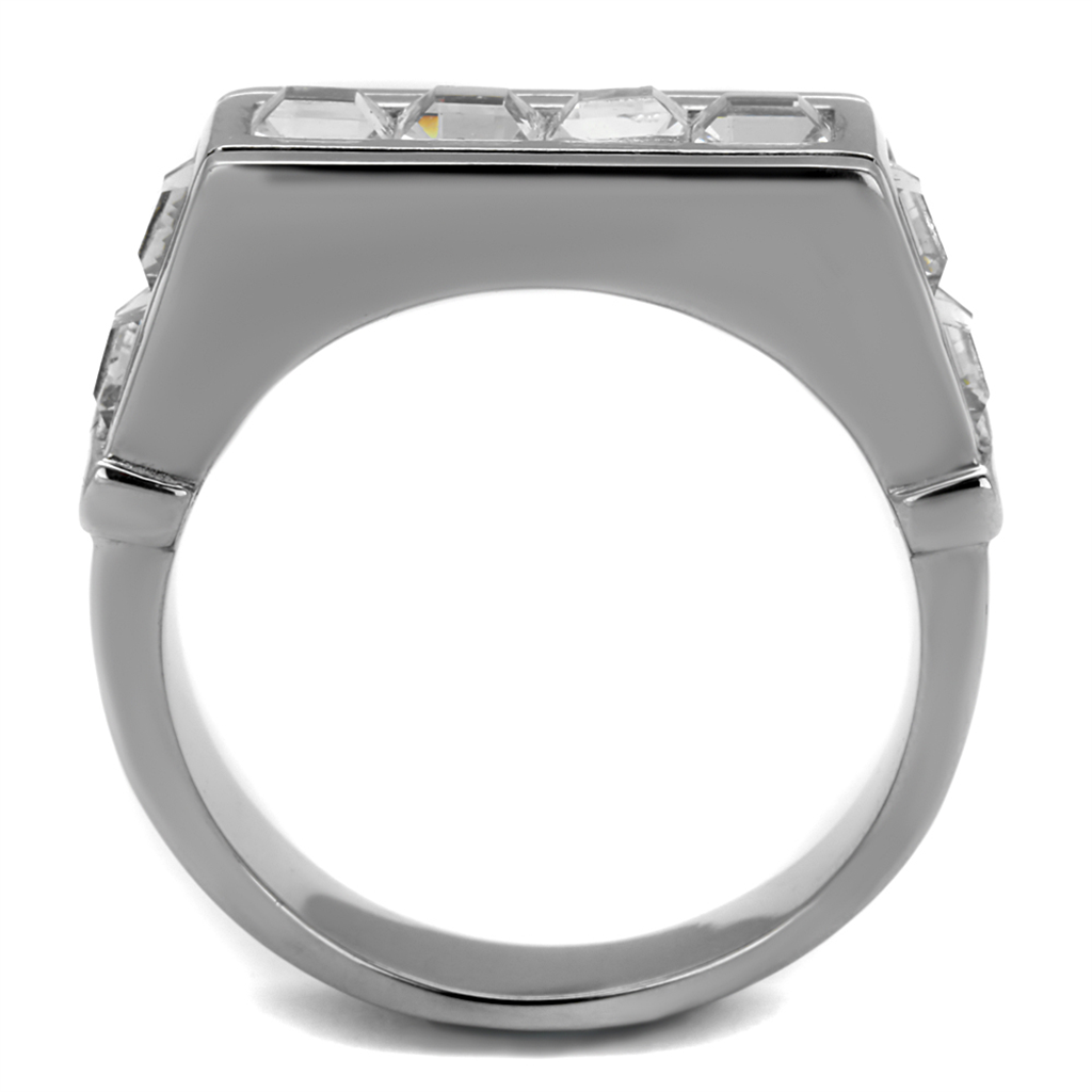 TK2376 - High polished (no plating) Stainless Steel Ring with Top Grade Crystal  in Clear