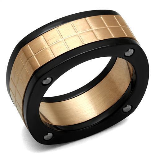 TK2406 - Three Tone IP?IP Rose Gold & IP Black & High Polished) Stainless Steel Ring with No Stone