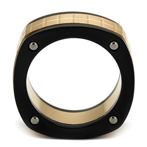 TK2406 - Three Tone IP?IP Rose Gold & IP Black & High Polished) Stainless Steel Ring with No Stone