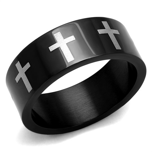 TK2410 - Two-Tone IP Black (Ion Plating) Stainless Steel Ring with No Stone