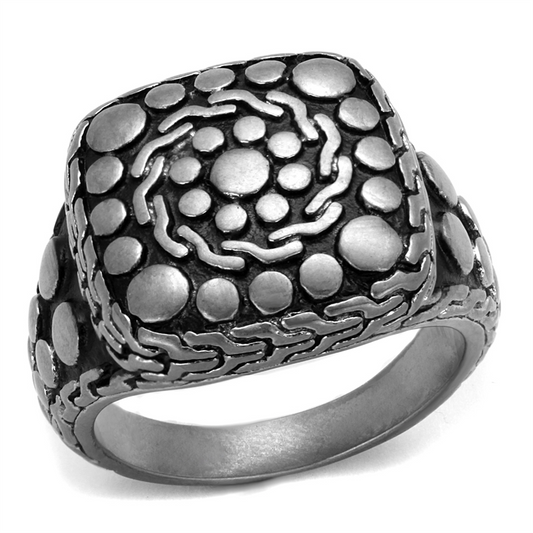 TK2420 - Antique Silver Stainless Steel Ring with Epoxy  in Jet