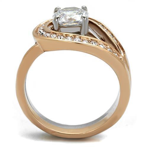 TK2479 - Two-Tone IP Rose Gold Stainless Steel Ring with AAA Grade CZ  in Clear