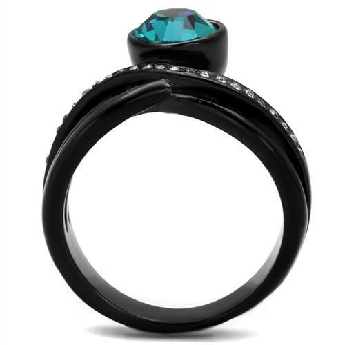 TK2488 - IP Black(Ion Plating) Stainless Steel Ring with Top Grade Crystal  in Blue Zircon