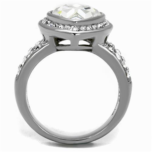 TK2504 - High polished (no plating) Stainless Steel Ring with Top Grade Crystal  in Clear