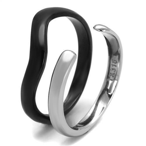 TK2618 - Two-Tone IP Black (Ion Plating) Stainless Steel Ring with No Stone