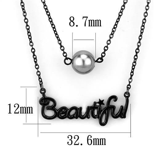 TK2628 - IP Black(Ion Plating) Stainless Steel Necklace with Synthetic Glass Bead in Gray