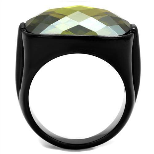 TK2639 - IP Black(Ion Plating) Stainless Steel Ring with AAA Grade CZ  in Olivine color