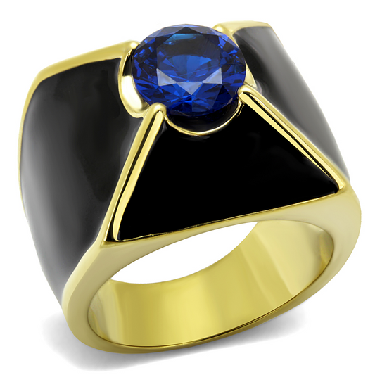 TK2640 - IP Gold(Ion Plating) Stainless Steel Ring with AAA Grade CZ  in London Blue