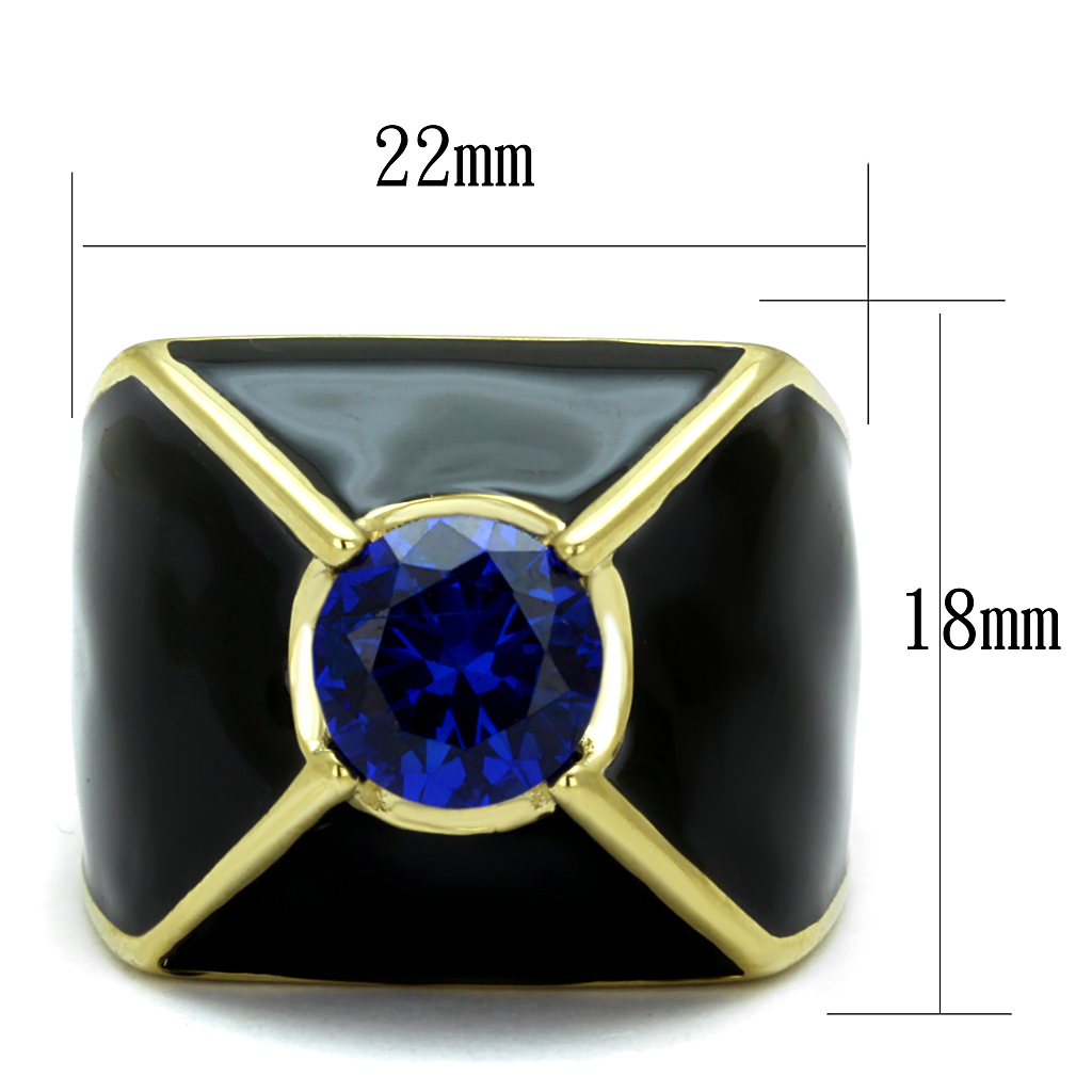 TK2640 - IP Gold(Ion Plating) Stainless Steel Ring with AAA Grade CZ  in London Blue