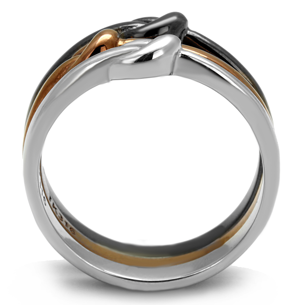 TK2648 - Three Tone IP?IP Light Coffee & IP Light Black & High Polished) Stainless Steel Ring with No Stone