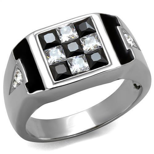 TK2663 - High polished (no plating) Stainless Steel Ring with AAA Grade CZ  in Jet