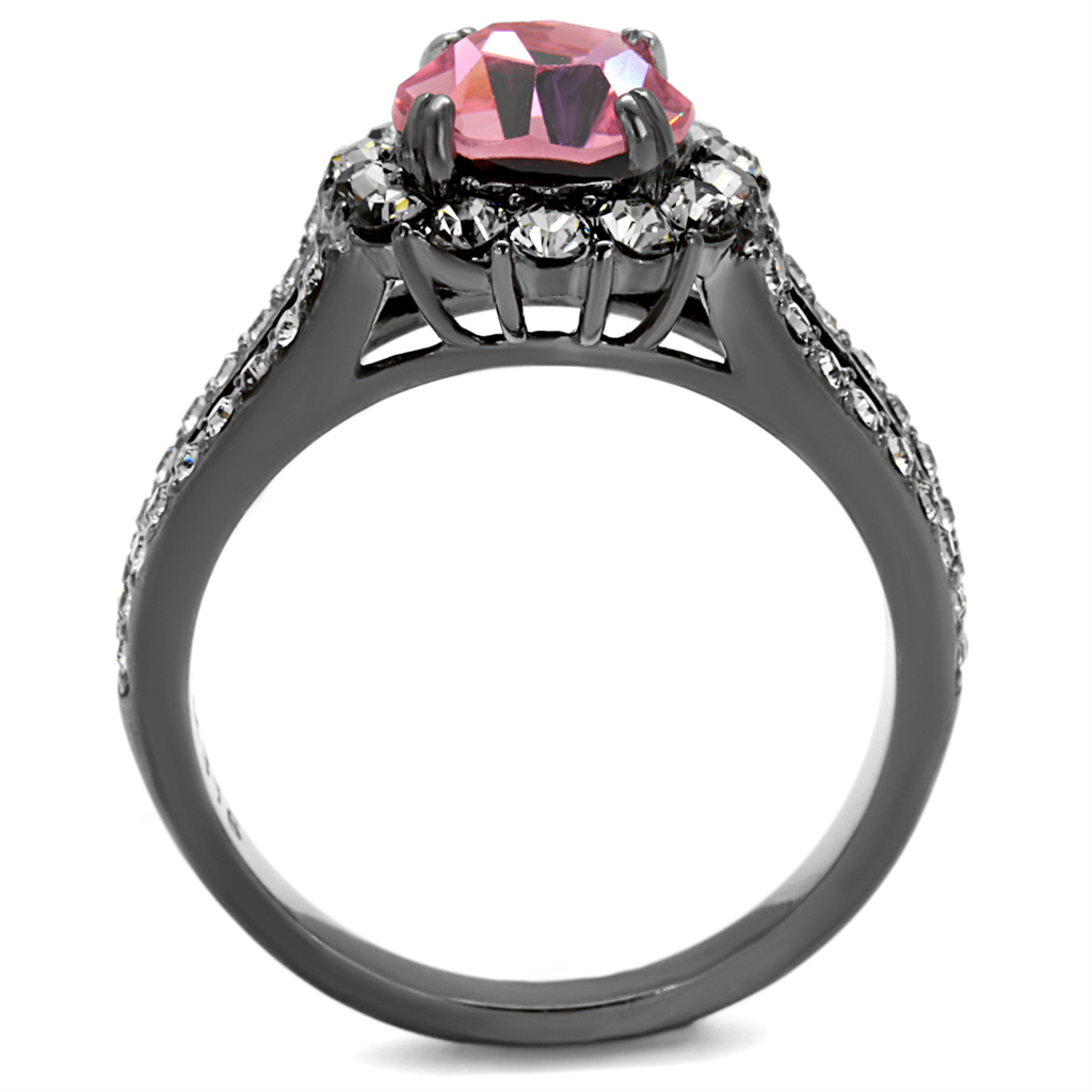 TK2680 - IP Light Black  (IP Gun) Stainless Steel Ring with Top Grade Crystal  in Light Rose