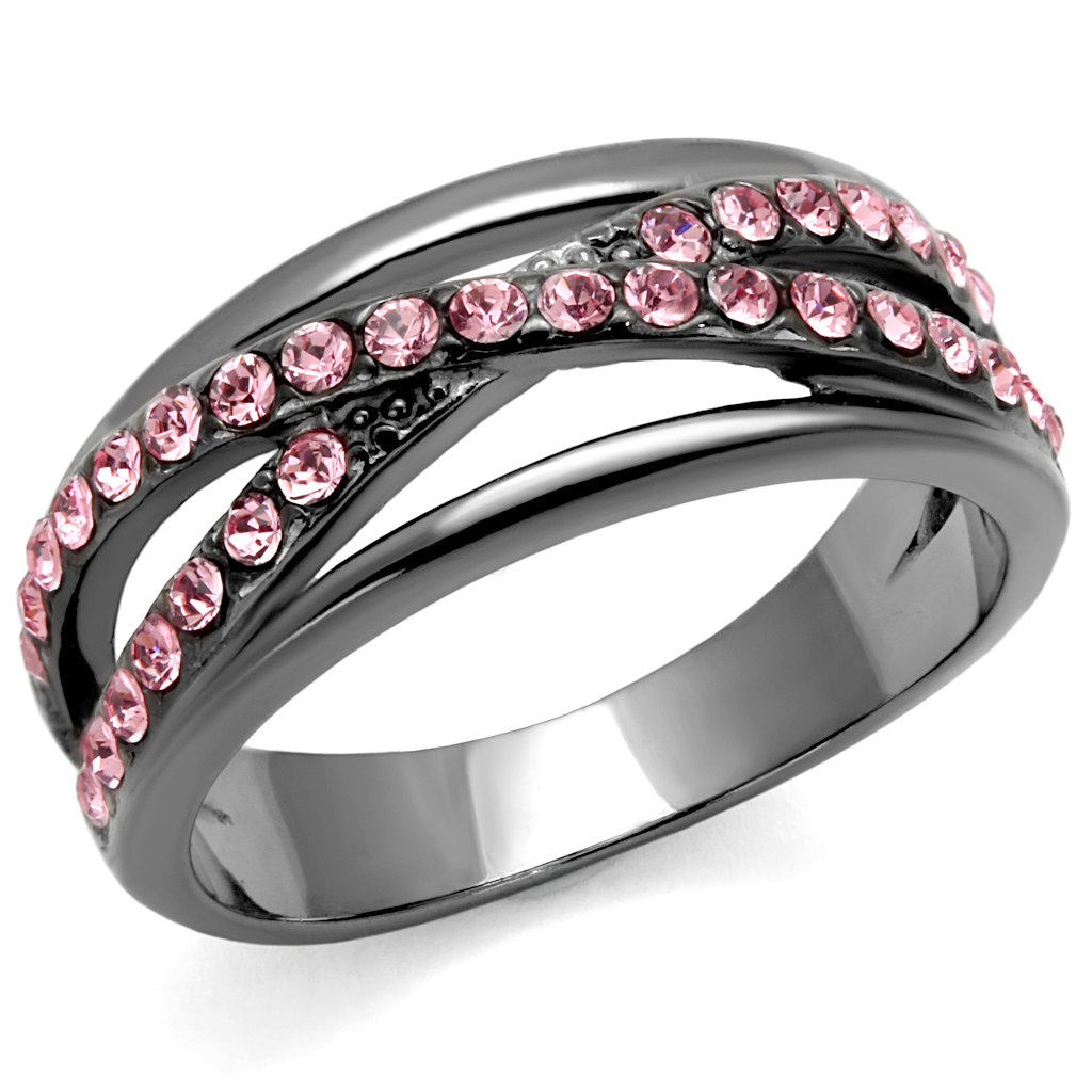 TK2688 - IP Light Black  (IP Gun) Stainless Steel Ring with Top Grade Crystal  in Light Peach