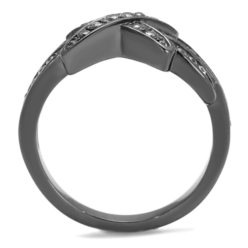 TK2689 - IP Light Black  (IP Gun) Stainless Steel Ring with AAA Grade CZ  in Clear