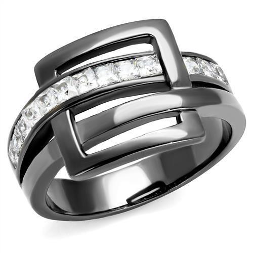 TK2690 - IP Light Black  (IP Gun) Stainless Steel Ring with AAA Grade CZ  in Clear