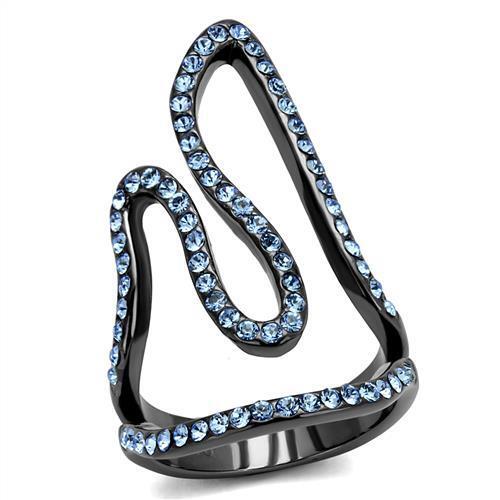 TK2695 - IP Light Black  (IP Gun) Stainless Steel Ring with Top Grade Crystal  in Aquamarine