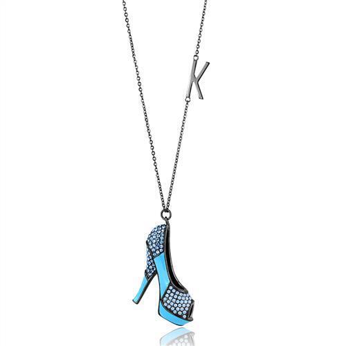 TK2704 - IP Light Black  (IP Gun) Stainless Steel Chain Pendant with Top Grade Crystal  in Aquamarine