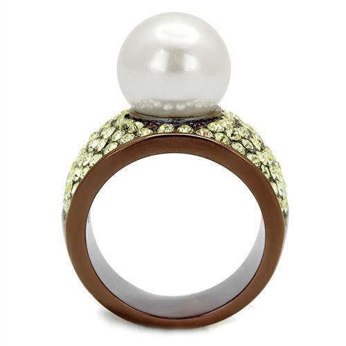 TK2715 - IP Coffee light Stainless Steel Ring with Synthetic Pearl in White