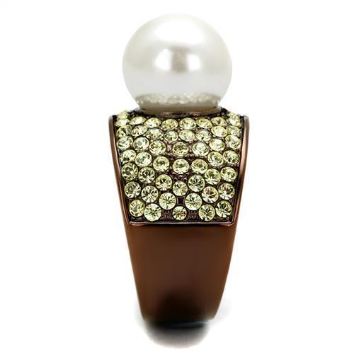 TK2715 - IP Coffee light Stainless Steel Ring with Synthetic Pearl in White