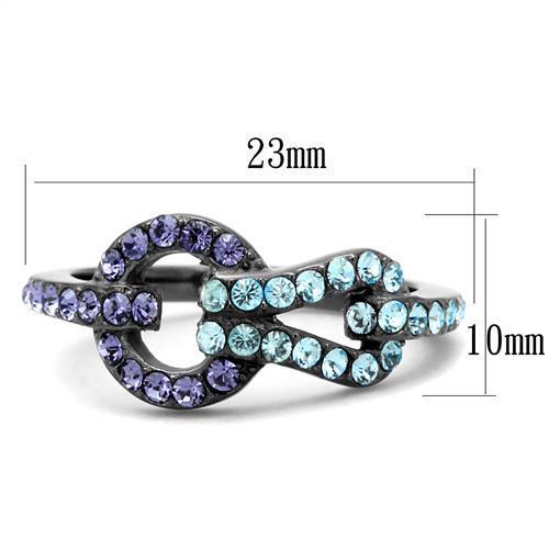 TK2752 - IP Light Black  (IP Gun) Stainless Steel Ring with Top Grade Crystal  in Tanzanite