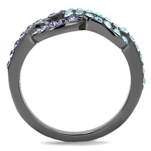 TK2752 - IP Light Black  (IP Gun) Stainless Steel Ring with Top Grade Crystal  in Tanzanite