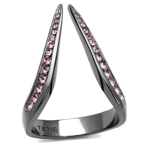 TK2756 - IP Light Black  (IP Gun) Stainless Steel Ring with Top Grade Crystal  in Light Amethyst