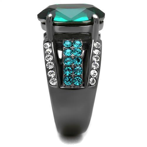 TK2759 - IP Light Black  (IP Gun) Stainless Steel Ring with Top Grade Crystal  in Emerald