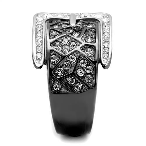 TK2769 - Two-Tone IP Black Stainless Steel Ring with Top Grade Crystal  in Black Diamond