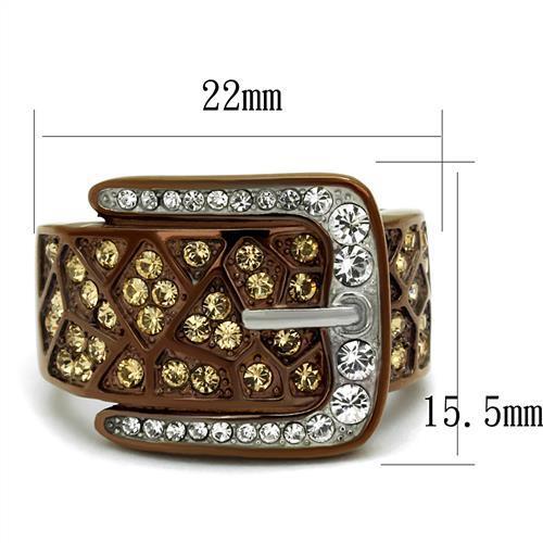 TK2770 - Two Tone IP Light Brown (IP Light coffee) Stainless Steel Ring with Top Grade Crystal  in Citrine Yellow