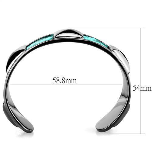 TK2794 - IP Light Black  (IP Gun) Stainless Steel Bangle with Leather  in Emerald