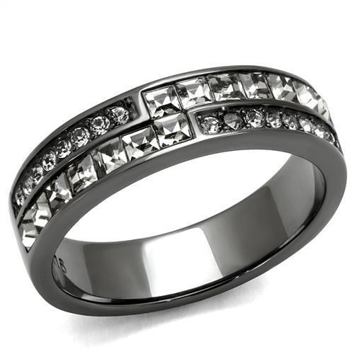 TK2799 - IP Light Black  (IP Gun) Stainless Steel Ring with Top Grade Crystal  in Black Diamond