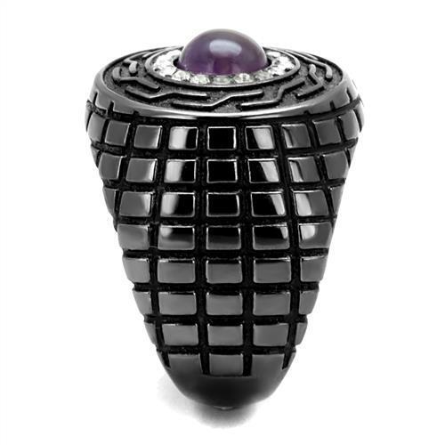 TK2813 - IP Light Black  (IP Gun) Stainless Steel Ring with Semi-Precious Amethyst Crystal in Amethyst