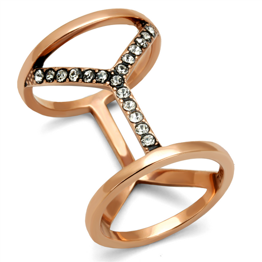 TK2825 - IP Rose Gold(Ion Plating) Stainless Steel Ring with Top Grade Crystal  in Clear