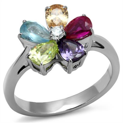 TK2867 - High polished (no plating) Stainless Steel Ring with AAA Grade CZ  in Multi Color