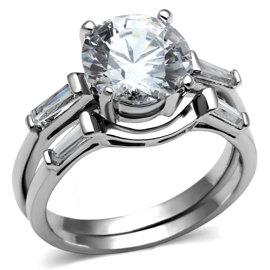 TK2878 - High polished (no plating) Stainless Steel Ring with AAA Grade CZ  in Clear