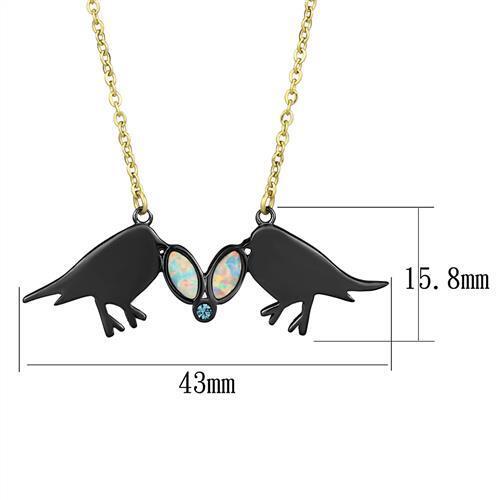 TK2895 - IP Gold+ IP Black (Ion Plating) Stainless Steel Necklace with Semi-Precious Opal in Aurora Borealis (Rainbow Effect)