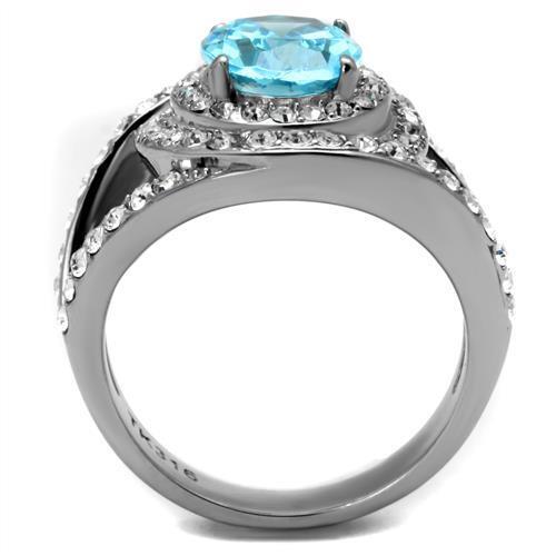 TK2900 - High polished (no plating) Stainless Steel Ring with Synthetic Synthetic Glass in Sea Blue