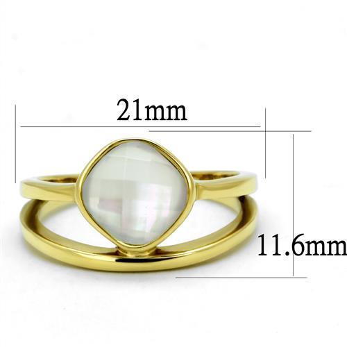 TK2908 - IP Gold(Ion Plating) Stainless Steel Ring with Precious Stone Conch in White