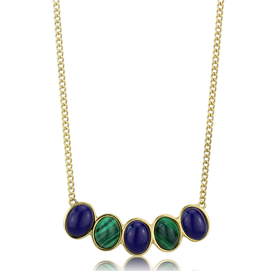 TK2911 - IP Gold(Ion Plating) Stainless Steel Necklace with Precious Stone Lapis in Montana