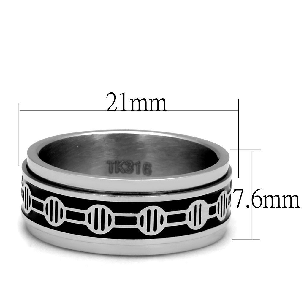 TK2924 - High polished (no plating) Stainless Steel Ring with Epoxy  in Jet