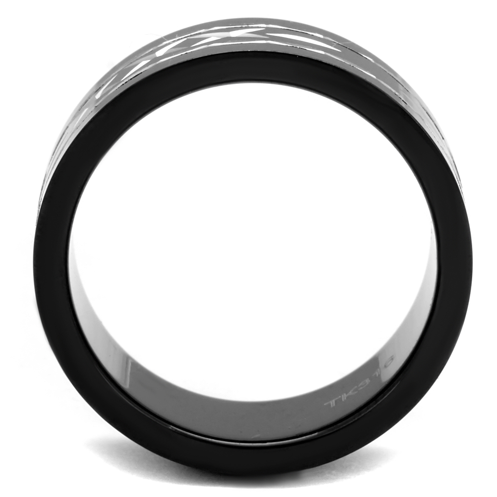 TK2928 - Two-Tone IP Black (Ion Plating) Stainless Steel Ring with No Stone