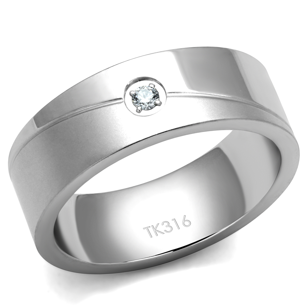 TK2937 - High polished (no plating) Stainless Steel Ring with AAA Grade CZ  in Clear